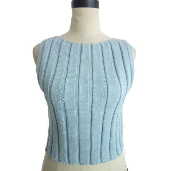 NWT Reformation Callie Cotton Ribbed Sweater Tank in Mineral Blue XS - Picture 1 of 8